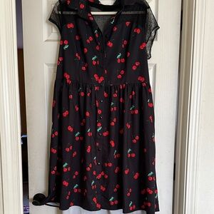 Black Dress with Cherry Print